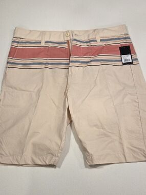 Hang Ten Cream Shorts with Coral & Blue Stripe Waist